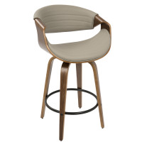 Lumisource B26-SYMP WL+GY Symphony Mid-Century Modern Counter Stool in Walnut and Grey Faux Leather 